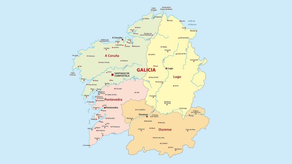 Mapa de Galicia Provincias Municipios Turístico y Carreteras de