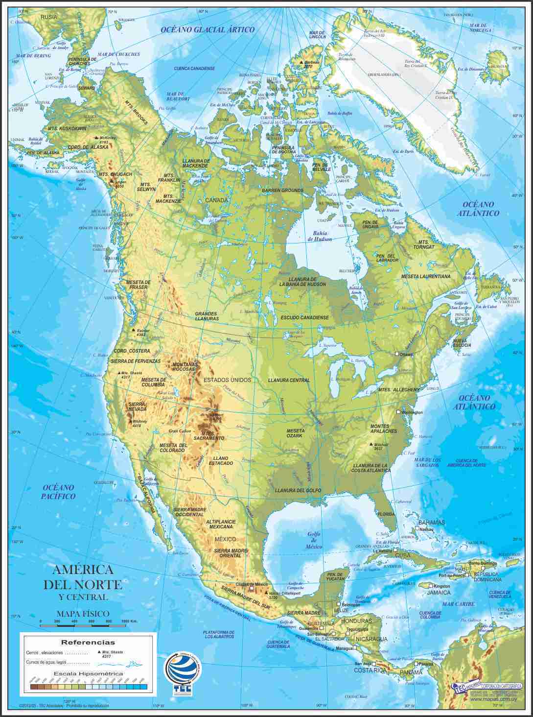 Mapa de América del norte | Paises y Capitales de Norteamérica