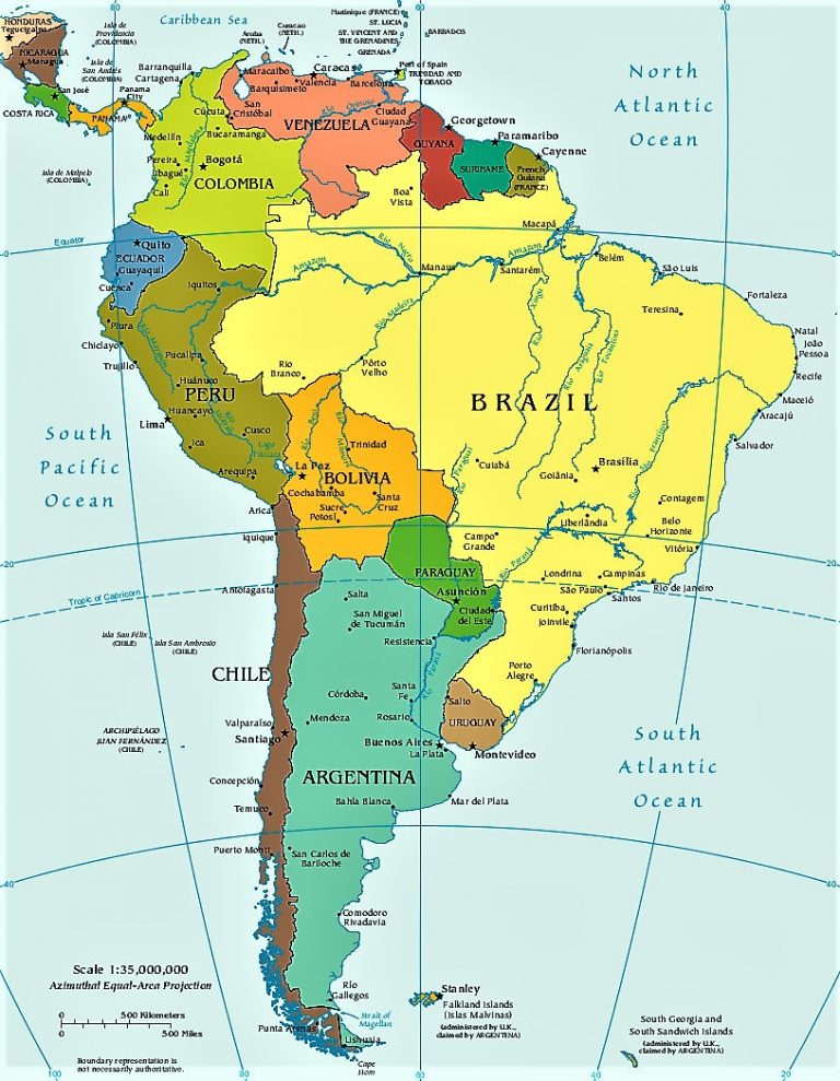 Mapa de América del sur | Paises y Capitales de Sudamérica | Descargar