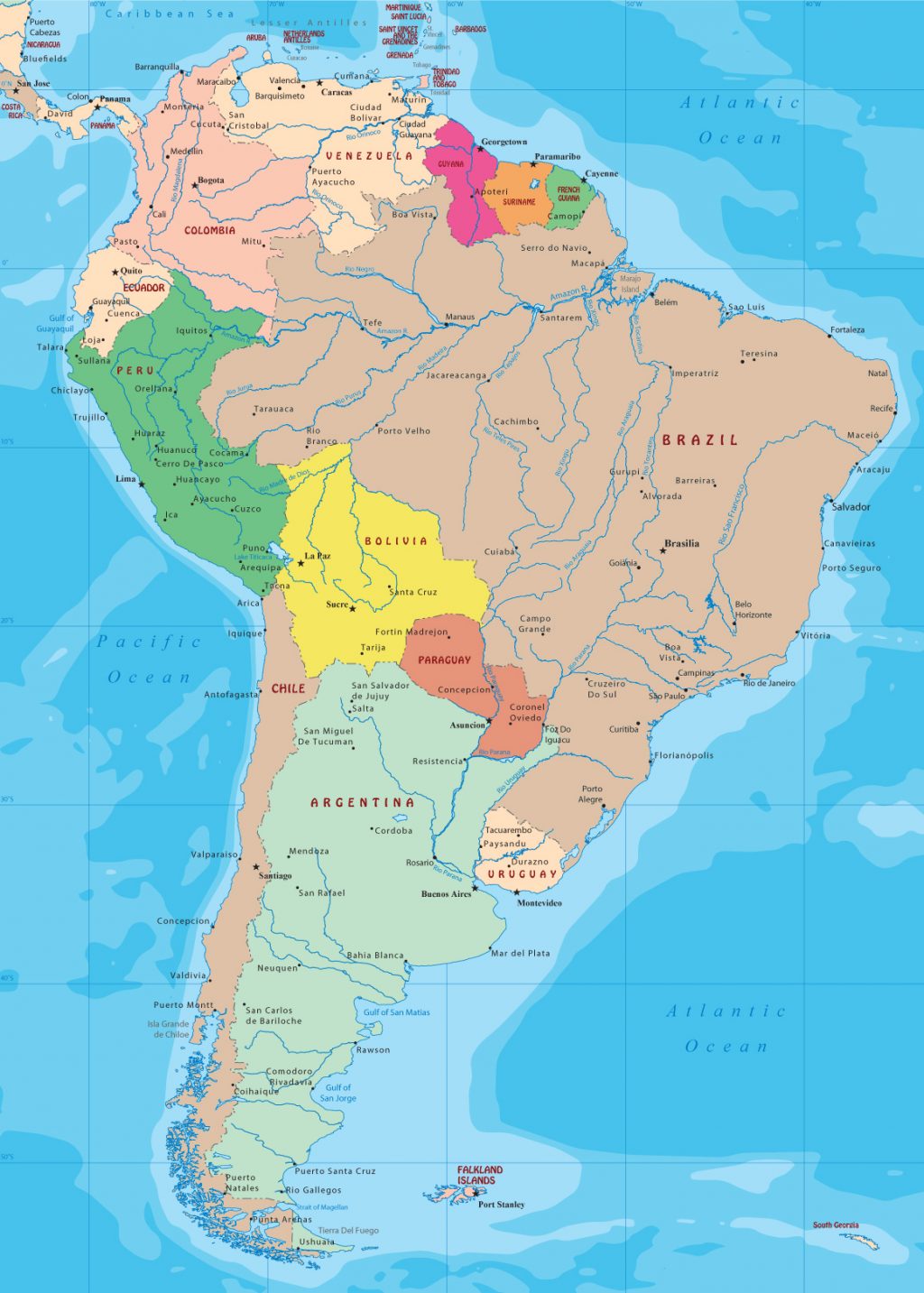 Mapa de América del sur | Paises y Capitales de Sudamérica | Descargar