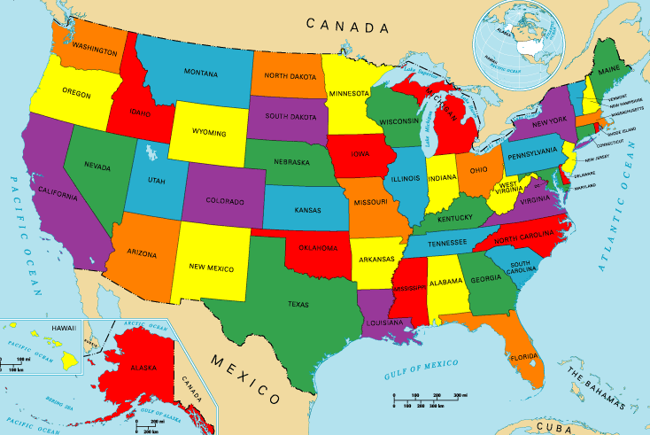 Mapa de Estados Unidos político con nombres (Estados y Capitales