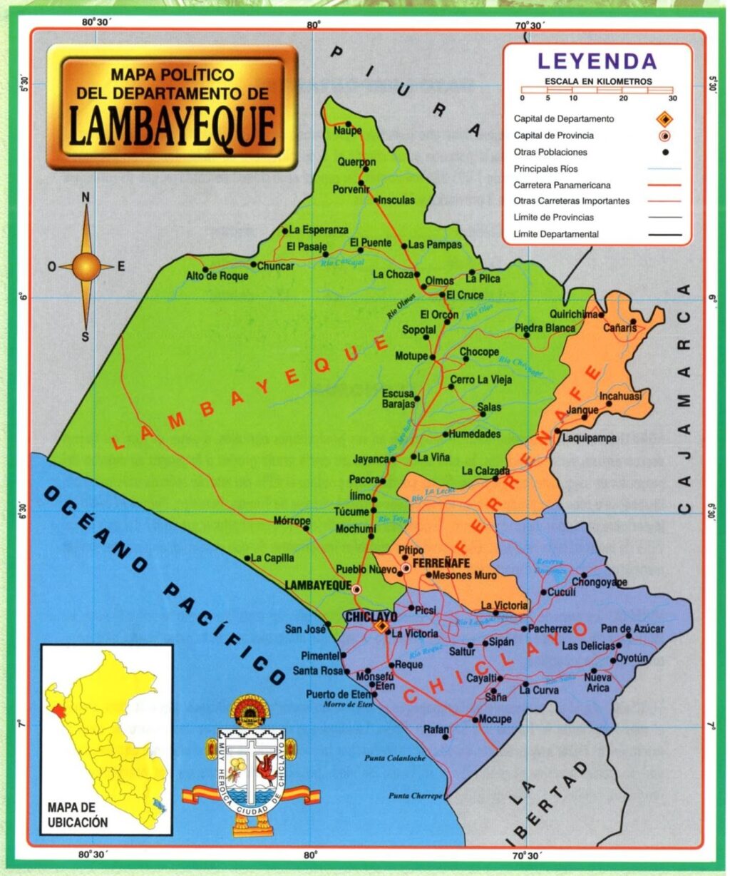 Mapa De Lambayeque Provincia Municipios Turístico Y Carreteras De